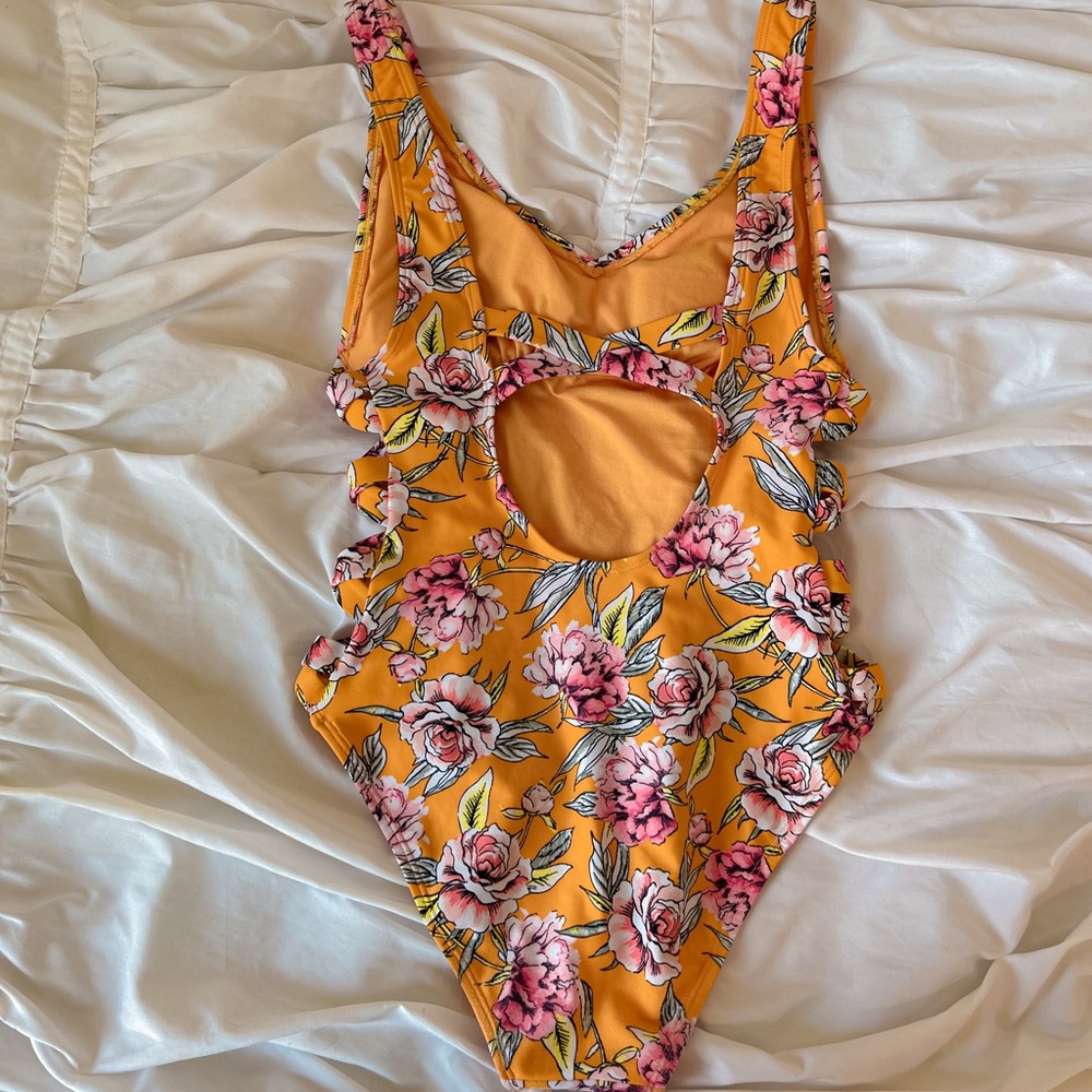 Yellow Floral One Piece Swimsuit